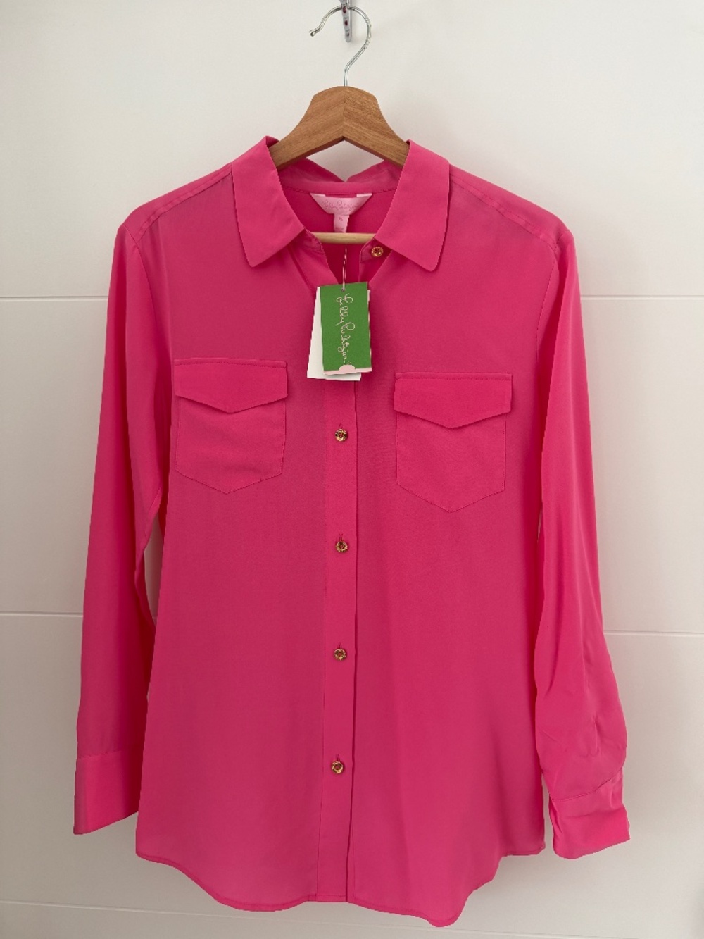 NWT Lilly Pulitzer Joelle Top Silk Button Down Blouse Chic Pink XS